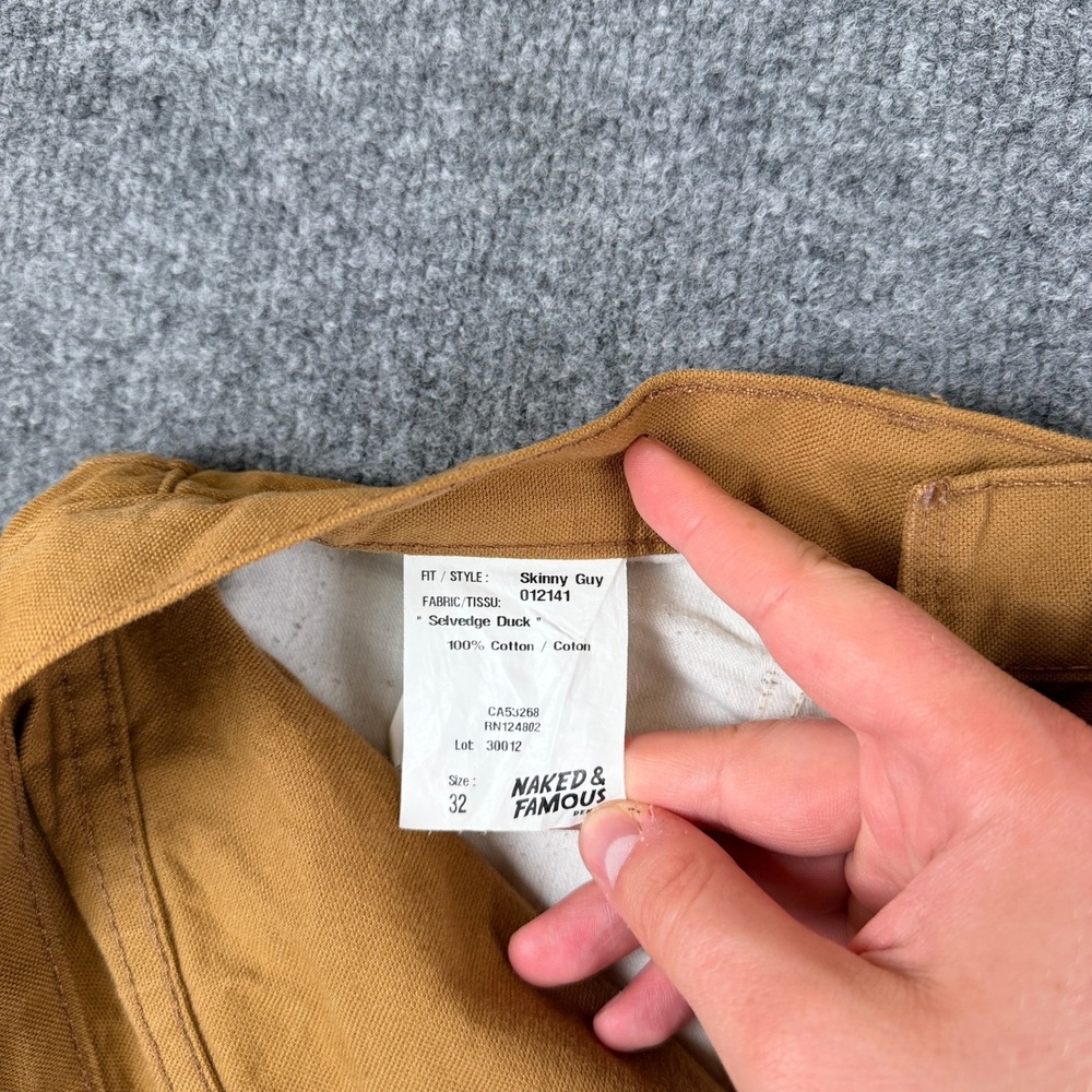 Naked & Famous Pants Mens 32x30 Brown Selvedge Duck Canvas Skinny Guy Chino - Picture 3 of 14